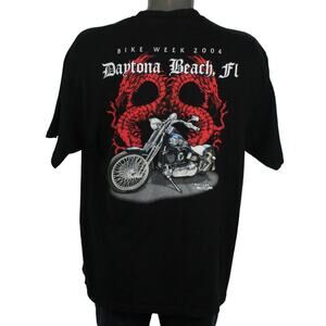 Vintage 2000s Daytona Bike Week Double Sided Tribal Dragon Black Shirt biker Y2K